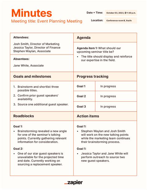 How To Take Minutes For A Meeting Template