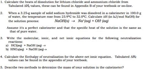 How to Calculate Heat of Dissolution for Lithium Chloride