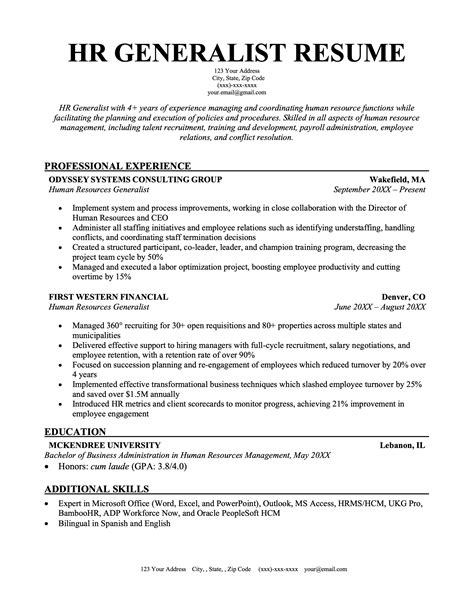 Hr Generalist Resume Template