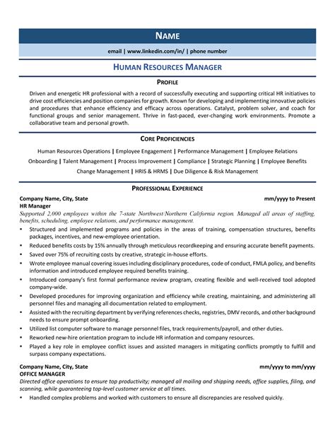 Hr Manager Resume Template
