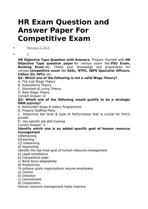 Hr Written Test Questions And Answers Doc