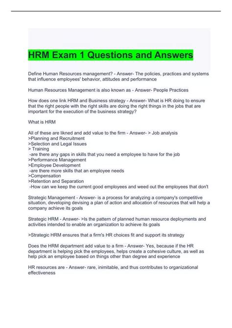 Hrm Exam Questions And Answers Epub