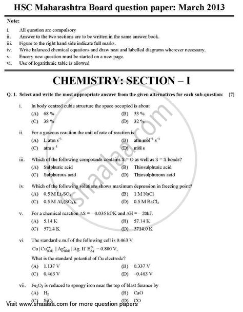 Hsc Board Answer Key Of Chemistry 2013 Doc