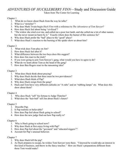 Huckleberry Finn Study And Discussion Guide Answers Doc