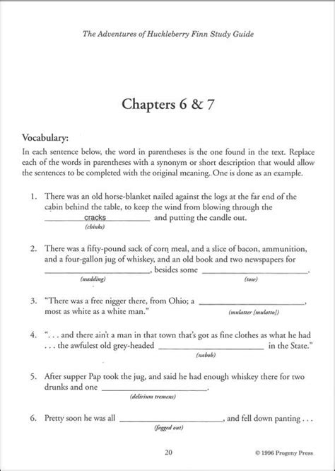 Huckleberry Finn Study Guide Answers Chapter 7 Epub