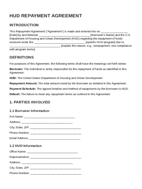 Hud Repayment Agreement Template