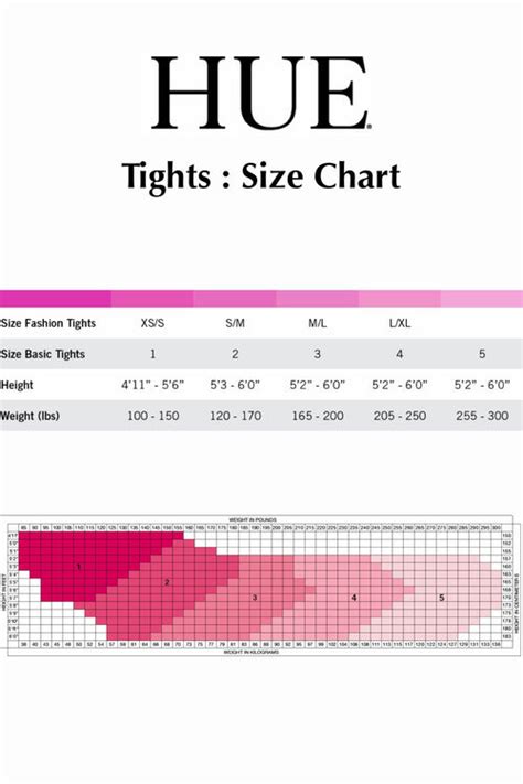 Hue Tights Size Chart