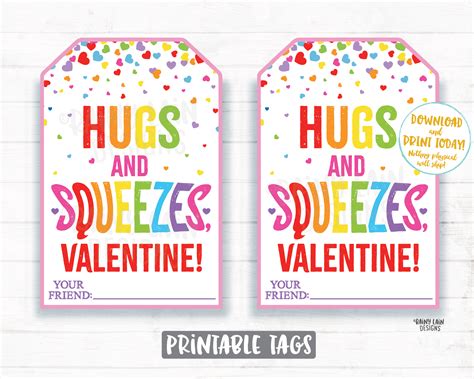 Hugs And Squeezes Valentine Printable