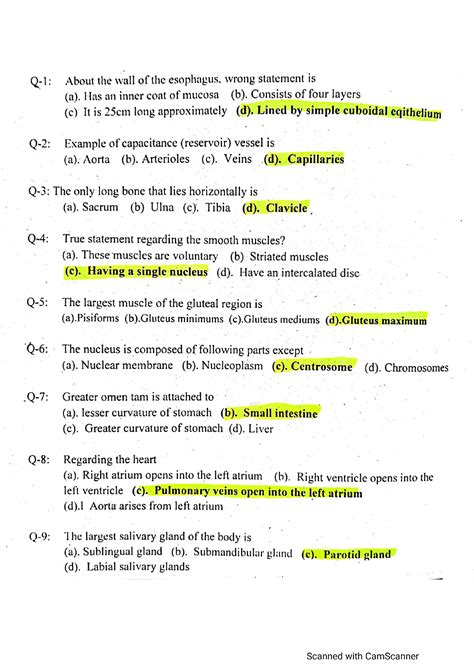 Human Anatomy Multiple Choice Questions And Answers Doc