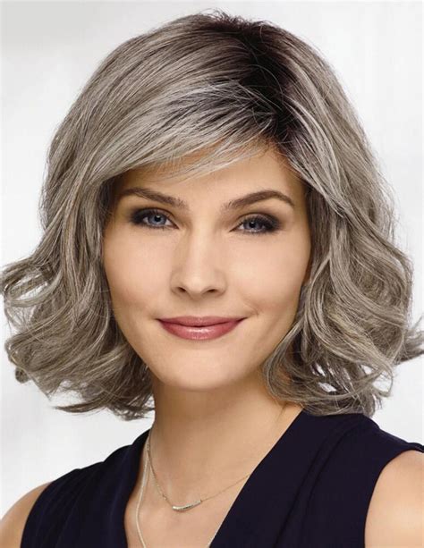 Human Hair Wig Grey With Bangs Wavy Lace Front Wigs