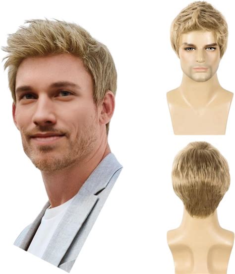 Human Hair Wigs For Men Blonde Monofilament Short Curly Wigs