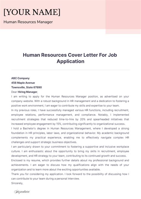 Human Resources Cover Letter Template