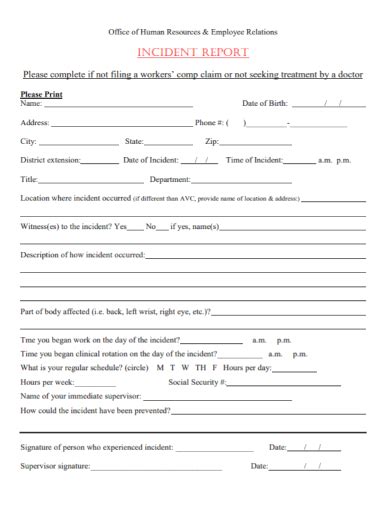 Human Resources Incident Report Template