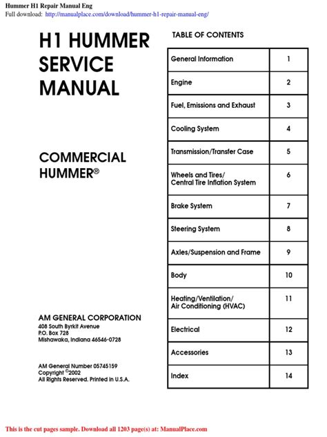 Hummer H1 Repair Manual 77366 PDF PDF