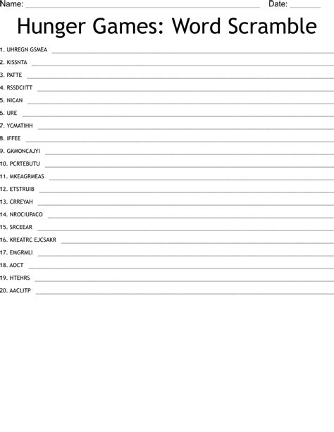 Hunger Games Word Scramble Answers Epub