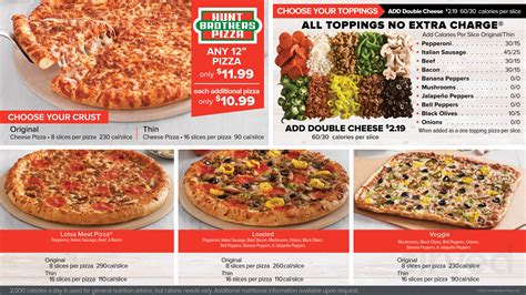 Hunt Brothers Pizza Menu