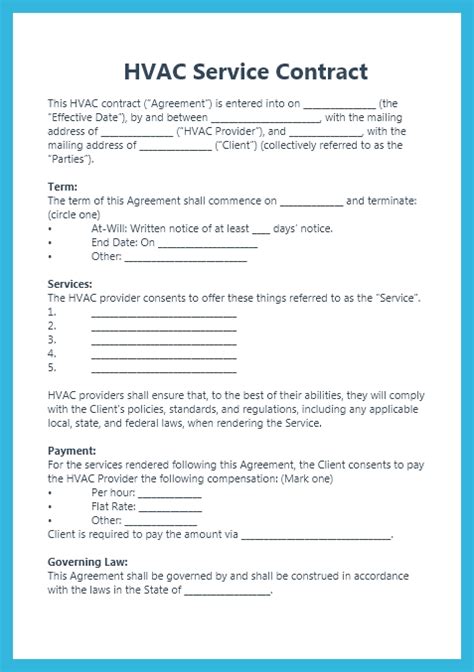 Hvac Maintenance Agreement Template