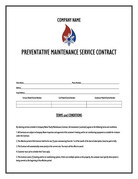 Hvac Preventive Maintenance Agreement Template
