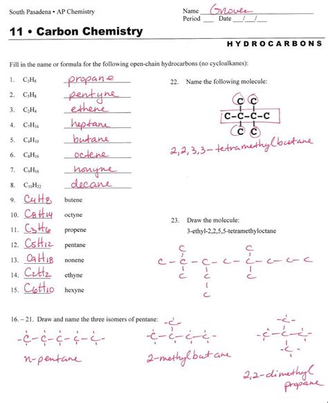 Hydrocarbon Worksheets With Answer Keys Reader