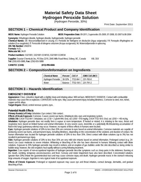 Hydrogen Peroxide (COSHH) Data Sheet: Everything You Need to Know