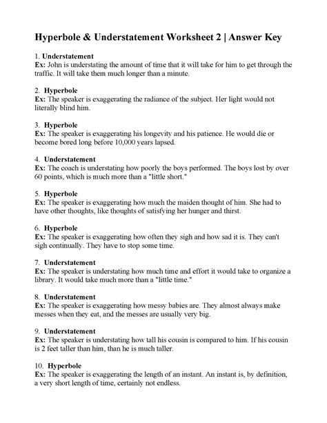 Hyperbole Cafe Answer Key PDF