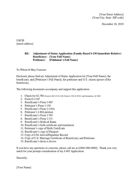 I 485 Cover Letter Template