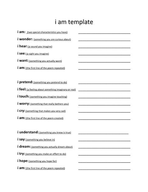 I Am Poem Templates