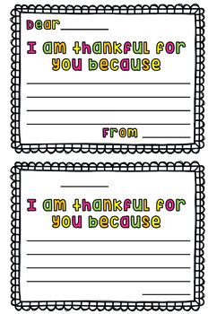 I Am Thankful For You Because Printable