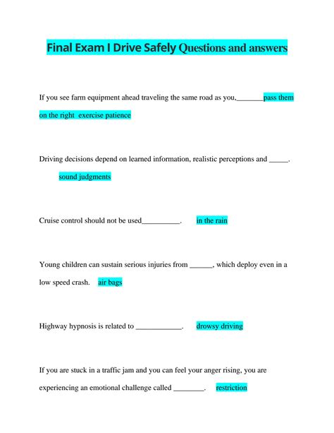 I Drive Safely Answers 2012 PDF