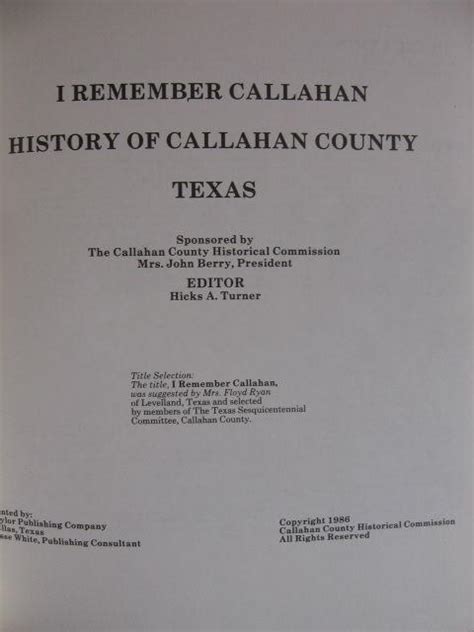 I Remember Callahan History of Callahan County Texas Ebook Epub