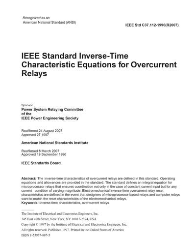 IEEE Standard Inverse-Time Characteristic Equations for Overcurrent Relays Ebook Doc