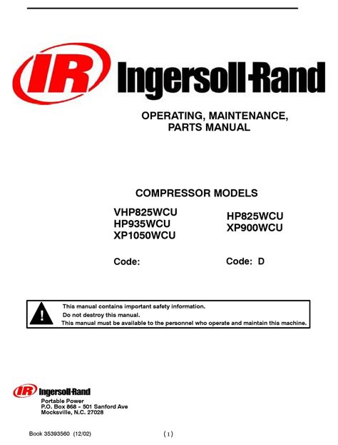 INGERSOLL RAND AIR COMPRESSOR MANUAL XP 900 Ebook Reader