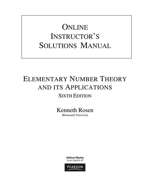 INSTRUCTOR SOLUTIONS MANUAL ELEMENTARY NUMBER THEORY ROSEN Ebook Epub