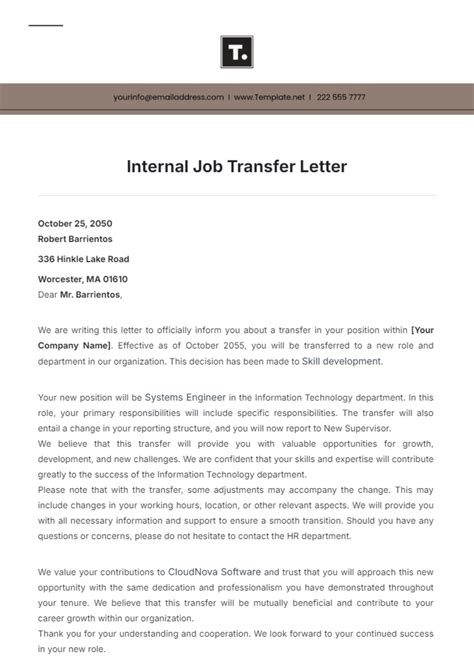 INTERNAL JOB TRANSFER LETTER SAMPLE Ebook Doc