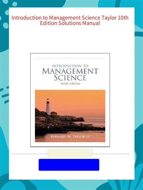 INTRODUCTION TO MANAGEMENT SCIENCE TAYLOR SOLUTION MANUAL Ebook Epub