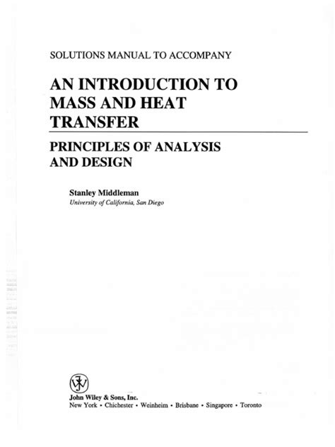 INTRODUCTION TO MASS HEAT TRANSFER SOLUTION MIDDLEMAN Ebook Doc