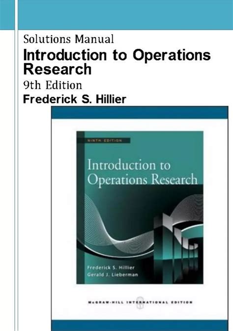 INTRODUCTION TO OPERATIONS RESEARCH HILLIER 9TH EDITION SOLUTIONS MANUAL Ebook Doc