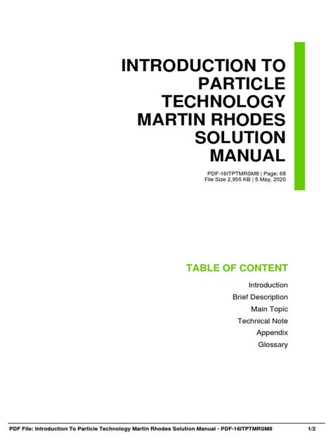 INTRODUCTION TO PARTICLE TECHNOLOGY MARTIN RHODES SOLUTION MANUAL PDF FREE DOWNLOAD Ebook Doc