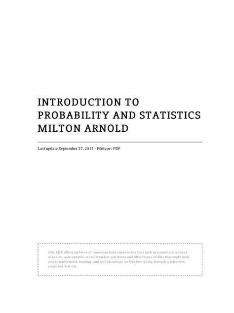 INTRODUCTION TO PROBABILITY AND STATISTICS MILTON ARNOLD SOLUTIONS PDF Ebook Kindle Editon