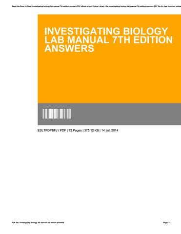 INVESTIGATING BIOLOGY LAB MANUAL 7TH EDITION ANSWERS PDF Ebook Epub