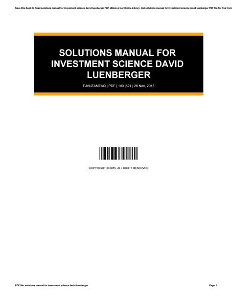 INVESTMENT SCIENCE LUENBERGER SOLUTIONS MANUAL Ebook Epub