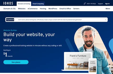 IONOS website builder drag-and-drop interface