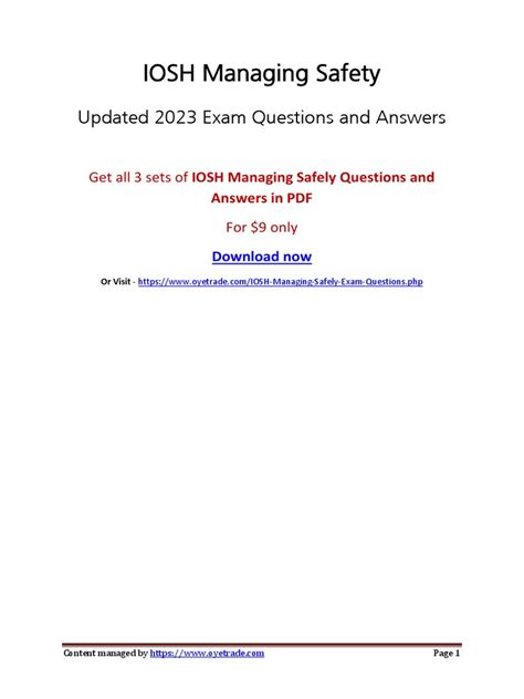 IOSH MANAGING SAFELY EXAM QUESTIONS Ebook Kindle Editon