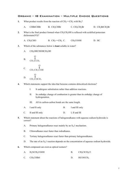 Ib Chemistry Organic Questions And Answers PDF