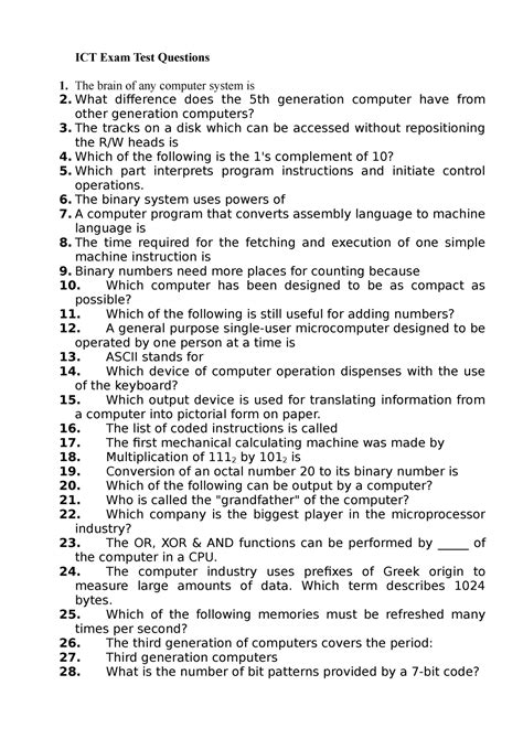 Ict Exam Questions And Answers Doc