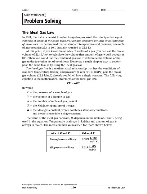 Ideal Gas Law Answers Holt Chemfile Doc