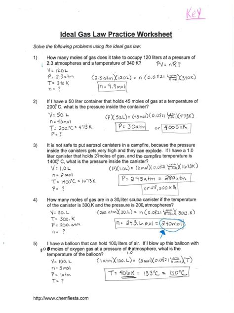 Ideal Gas Law Practice Worksheet Answer Key Doc