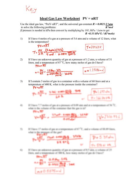 Ideal Gas Law Problems Worksheet Answer Key Reader