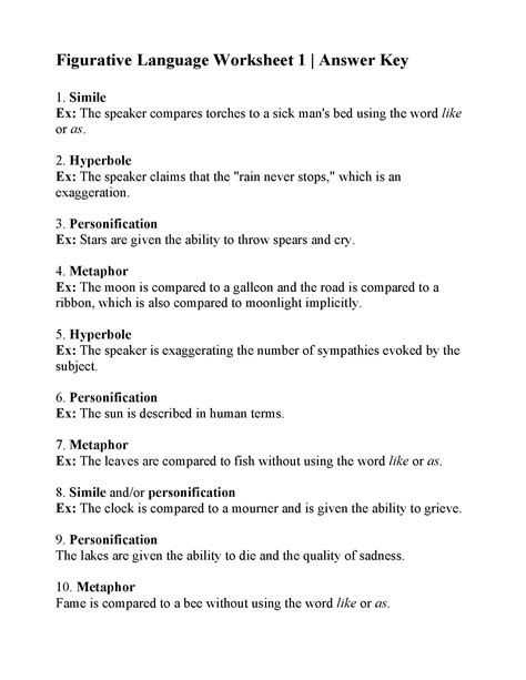 Identifying Figurative Language Answer Key Kindle Editon