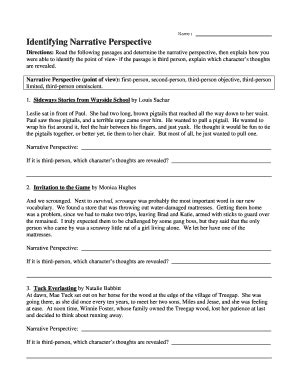 Identifying Narrative Perspective Answer Key Doc